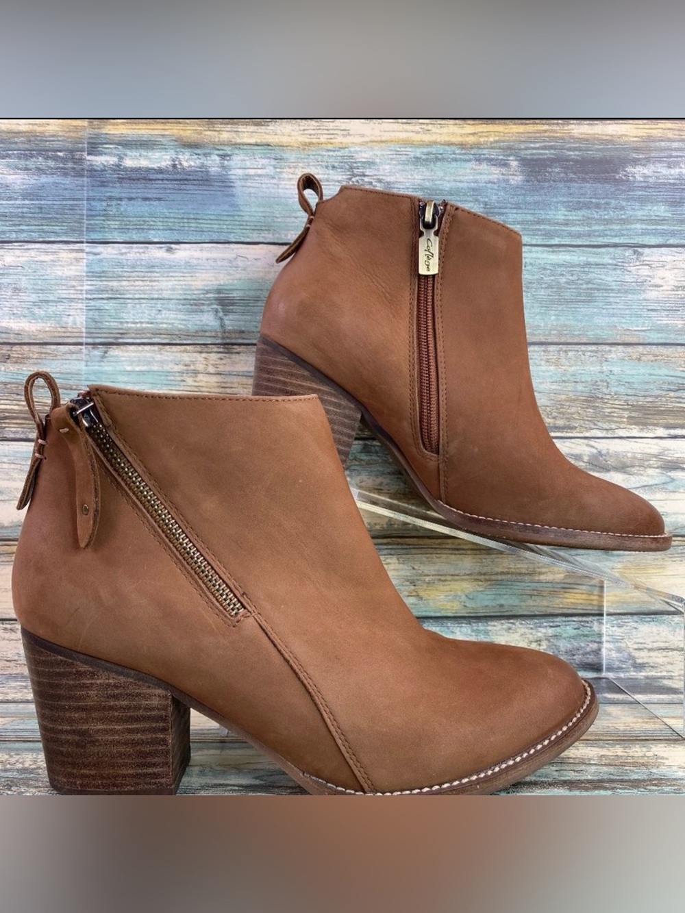 Aqua College Ankle Boot Womens 8M Brown Nubuck Leather Waterproof Zip Dress